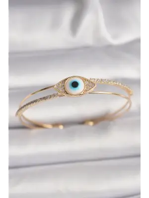 Pirinç Gold Renk Zirkon Taşlı Göz Model Kadın Bileklik