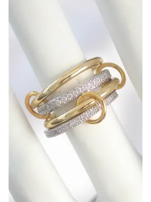 Pirinç Gold Renk Zirkon Taşlı Halka Detaylı Kadın Yüzük