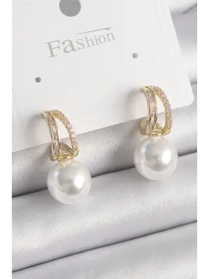  Altın Zirkon Taşlı Halka İncili Çelik Küpe