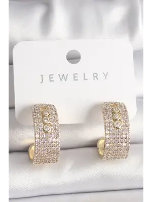  Altın Zirkon Taşlı Halka Messika Model Çelik Küpe