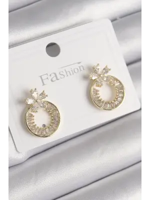  Altın Zirkon Taşlı Halka Model Çiçek Figür Çelik Küpe