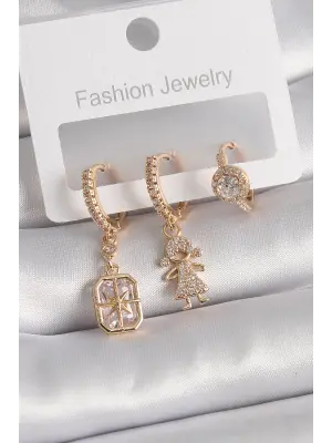  Altın Zirkon Taşlı Halka Model Çocuk Figür Çelik Küpe