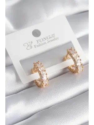  Altın Zirkon Taşlı Halka Model Çelik Küpe