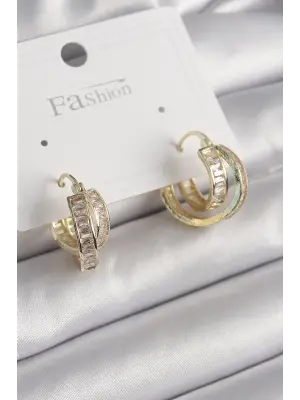 Altın Zirkon Taşlı Halka Model Çelik Küpe