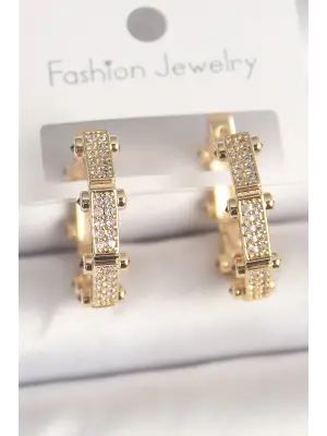 Pirinç Gold Renk Zirkon Taşlı Halka Model Kadın Küpe