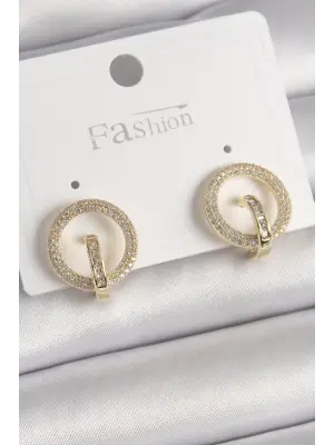 Altın Zirkon Taşlı Halka Model Çelik Küpe