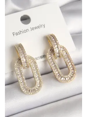  Altın Zirkon Taşlı Halka Model VIP Seri Çelik Küpe