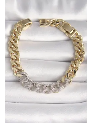 Pirinç Gold Renk Zirkon Taşlı Halka Zincir Xuping VIP Seri Exculusive Kadın Bileklik