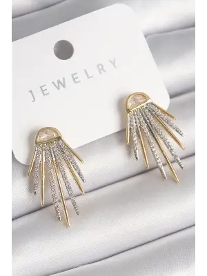  Altın Zirkon Taşlı Işıltı Model Çelik Küpe