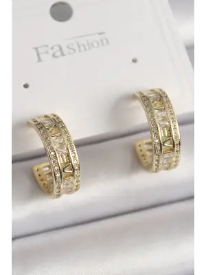  Altın Zirkon Taşlı İşleme Detay Halka Model Çelik Küpe