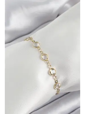 Pirinç Gold Renk Zirkon Taşlı Kadın Bileklik
