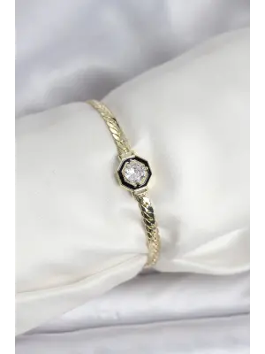 Pirinç Gold Renk Zirkon Taşlı Çelik Kadın Bileklik Xuping