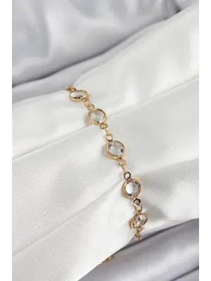 Pirinç Gold Renk Zirkon Taşlı Kadın Bileklik