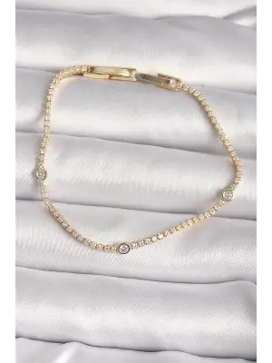 Pirinç Gold Renk Zirkon Taşlı Kadın Bileklik
