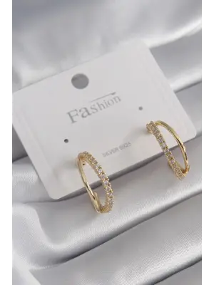  Altın Zirkon Taşlı Çelik Küpe