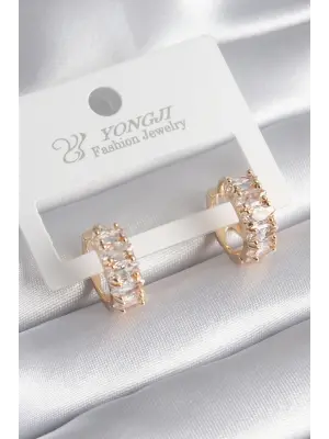  Altın Zirkon Taşlı Çelik Küpe