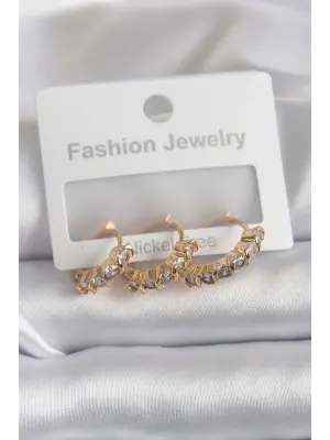  Altın Zirkon Taşlı Çelik Küpe