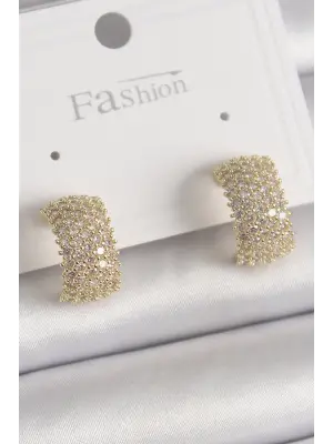  Altın Zirkon Taşlı Çelik Küpe