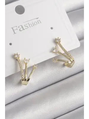  Altın Zirkon Taşlı Çelik Küpe