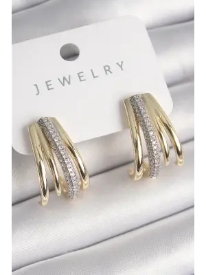  Altın Zirkon Taşlı Çelik Küpe