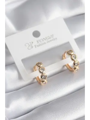  Altın Zirkon Taşlı Çelik Küpe