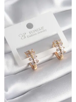  Altın Zirkon Taşlı Çelik Küpe