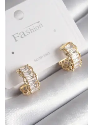  Altın Zirkon Taşlı Çelik Küpe