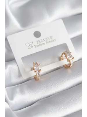  Altın Zirkon Taşlı Çelik Küpe