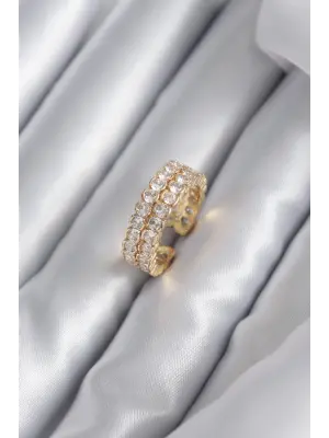  Altın Zirkon Taşlı Çelik Yüzük