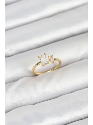Pirinç Gold Renk Zirkon Taşlı Kadın Yüzük