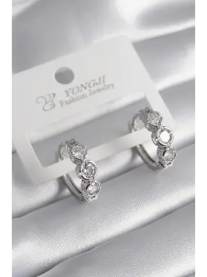  Altın Zirkon Taşlı Kalp Detay Çelik Küpe