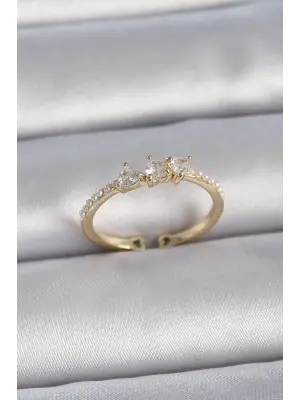  Altın Zirkon Taşlı Kalp İnci Detaylı Ayarlanabilir Model Çelik Yüzük