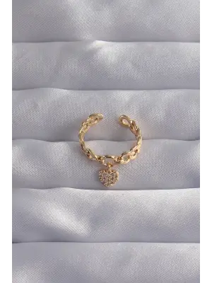  Altın Zirkon Taşlı Kalp Model Ayarlamalı Yüzük