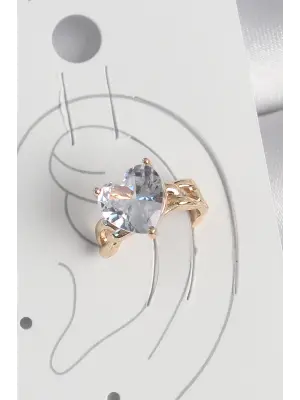 Pirinç Gold Renk Zirkon Taşlı Kalp Model Kadın Kıkırdak Küpe