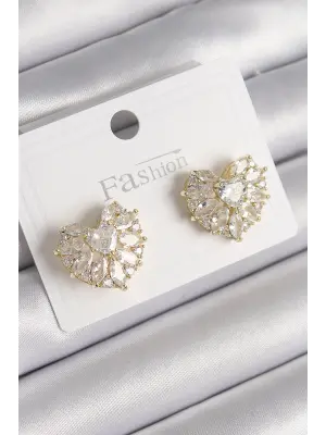  Altın Zirkon Taşlı Kalp Model Çelik Küpe