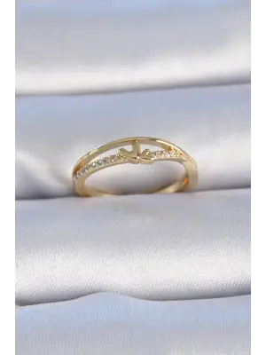  Altın Zirkon Taşlı Kalp Model Çelik Yüzük