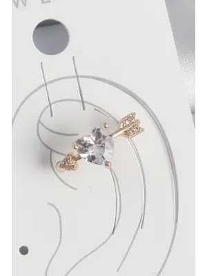 Pirinç Gold Renk Zirkon Taşlı Kalp Ok Model Kadın Kıkırdak Küpe