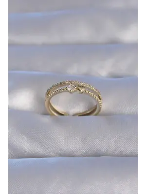  Altın Zirkon Taşlı Kalpli Su Yolu Model Ayarlanabilir Yüzük