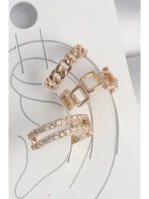 Pirinç Gold Renk Zirkon Taşlı Kare Zincir Model Kadın Kıkırdak Küpe