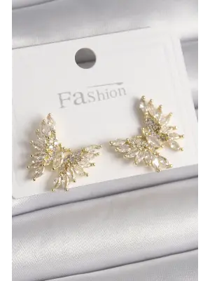  Altın Zirkon Taşlı Kelebek Model Çelik Küpe