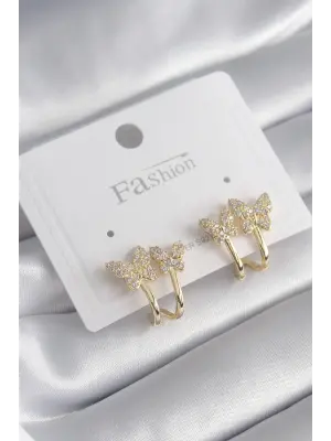  Altın Zirkon Taşlı Kelebek Model Çelik Küpe