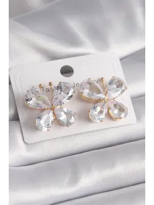  Altın Zirkon Taşlı Kelebek Model Çelik Küpe
