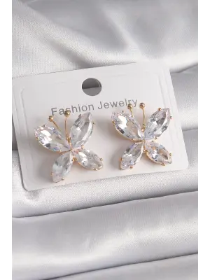  Altın Zirkon Taşlı Kelebek Model Çelik Küpe