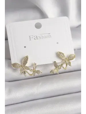  Altın Zirkon Taşlı Kelebek Model Çelik Küpe