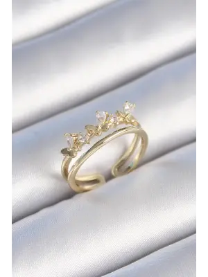  Altın Zirkon Taşlı Kelebek Model Çelik Yüzük