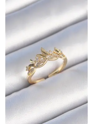  Altın Zirkon Taşlı Kelebek Model Çelik Yüzük