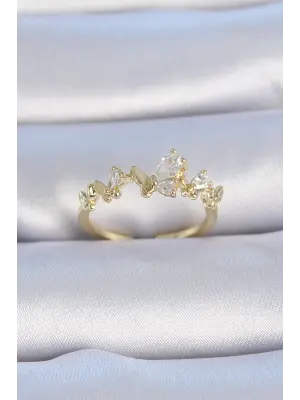  Altın Zirkon Taşlı Kelebek Model Çelik Yüzük