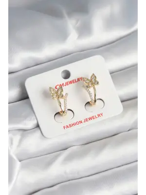 Pirinç Gold Renk Zirkon Taşlı Kelebek Model Kadın Yüzük