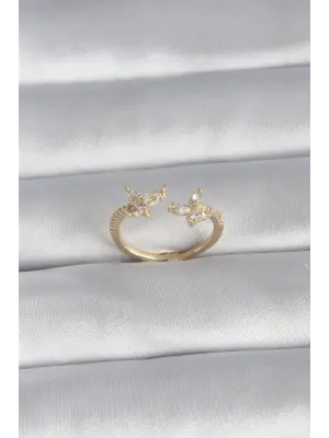  Altın Zirkon Taşlı Kelebek Model Çelik Yüzük