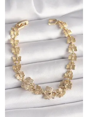 Pirinç Gold Renk Zirkon Taşlı Kelebek Model Zincir Kadın Bileklik